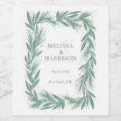 Étiquette Pour Bouteilles De Vin Mariage hiver Wreath Design vert (Étiquettes simples)