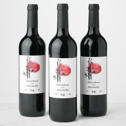 Étiquette Pour Bouteilles De Vin Mariage japonais Sun et bambou (Bouteilles)