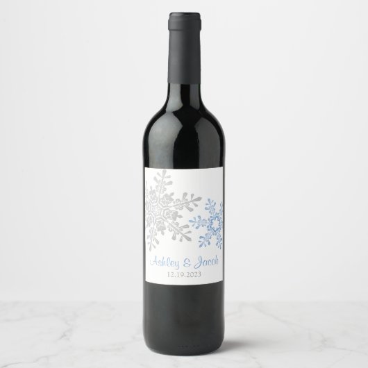 Étiquette Pour Bouteilles De Vin Mariage Lapis Blue Silver Snowflake (Devant)