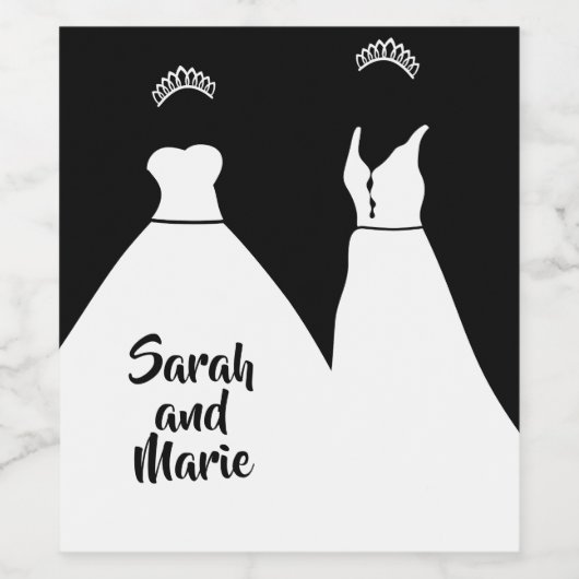Étiquette Pour Bouteilles De Vin Mariage lesbienne gris noir et blanc (Étiquettes simples)