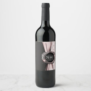 Étiquette Pour Bouteilles De Vin Mariage Luxueux Élégant Rose et Noir
