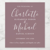 Étiquette Pour Bouteilles De Vin Mariage Mauve Signature Script (Étiquettes simples)