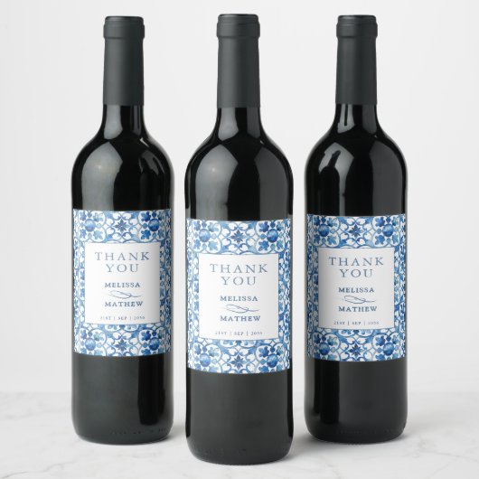Étiquette Pour Bouteilles De Vin Mariage méditerranéen moderne bleu & blanc (Bouteilles)
