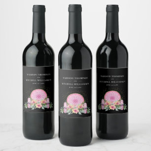 Étiquette Pour Bouteilles De Vin Mariage métaphysique rose floral Mandala Crystals