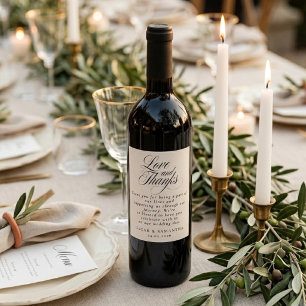 Étiquette Pour Bouteilles De Vin Mariage Minimaliste Amour et Merci Élégants