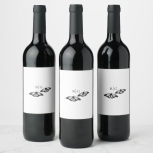 Étiquette Pour Bouteilles De Vin Mariage minimaliste de papillon noir blanc