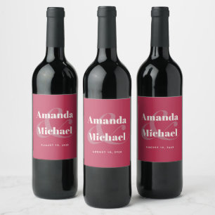 Étiquette Pour Bouteilles De Vin Mariage minimaliste moderne simple Magenta