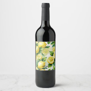 Étiquette Pour Bouteilles De Vin Mariage moderne avec citron bleu floral script