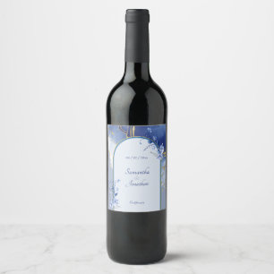 Étiquette Pour Bouteilles De Vin Mariage moderne Blue Aqua Marble Étiquette à vin