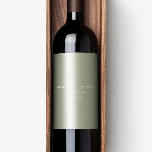 Étiquette Pour Bouteilles De Vin Mariage Moderne Élégant Blanc Sauge Vert
