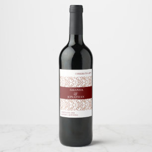 Étiquette Pour Bouteilles De Vin Mariage moderne Elegant feuille rouge