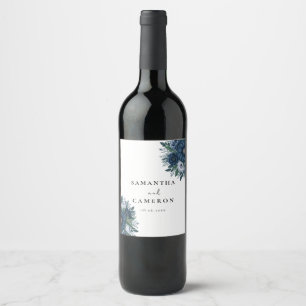 Étiquette Pour Bouteilles De Vin Mariage moderne floral élégant marine et bleu pous