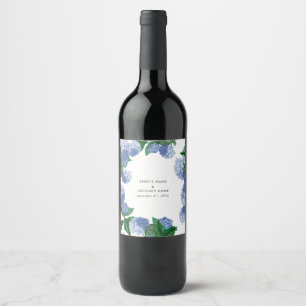 Étiquette Pour Bouteilles De Vin Mariage Moderne Floral Hydrangea Bleue
