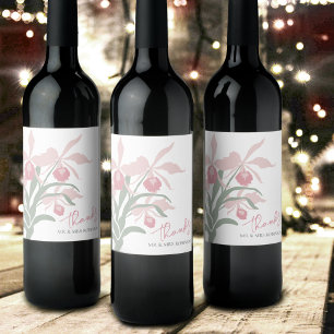 Étiquette Pour Bouteilles De Vin Mariage moderne floral orchidée Cattleya rose poud