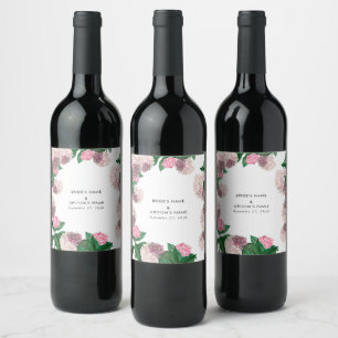 Étiquette Pour Bouteilles De Vin Mariage Moderne Floral Végétal Hortensia Rose