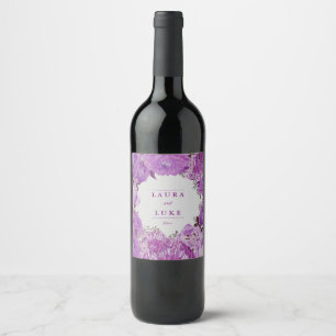 Étiquette Pour Bouteilles De Vin Mariage moderne, Floral violet