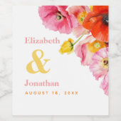 Étiquette Pour Bouteilles De Vin Mariage moderne Peach Pink Orange Yellow Poppies (Étiquettes simples)