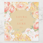 Étiquette Pour Bouteilles De Vin Mariage moderne, Pêche Florale (Étiquettes simples)