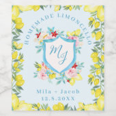 Étiquette Pour Bouteilles De Vin Mariage Monogram Crest de la Méditerranée Limoncel (Étiquettes simples)