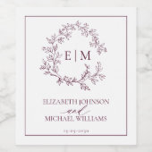 Étiquette Pour Bouteilles De Vin Mariage Monogramme de cime feutrée de Bourgogne mo (Étiquettes simples)