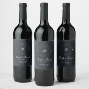 Étiquette Pour Bouteilles De Vin Mariage Monogramme de la marine classique