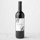 Étiquette Pour Bouteilles De Vin Mariage Monogramme noir et blanc (Devant)