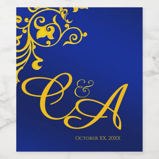 Étiquette Pour Bouteilles De Vin Mariage monogramme Royal Blue et Gold (Étiquettes simples)