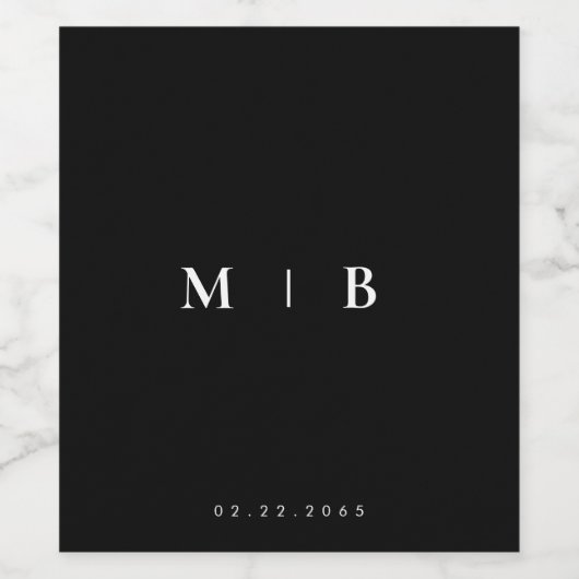 Étiquette Pour Bouteilles De Vin Mariage monogramme simple B/W (Étiquettes simples)