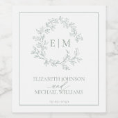 Étiquette Pour Bouteilles De Vin Mariage Monogramme vert Sage moderne (Étiquettes simples)