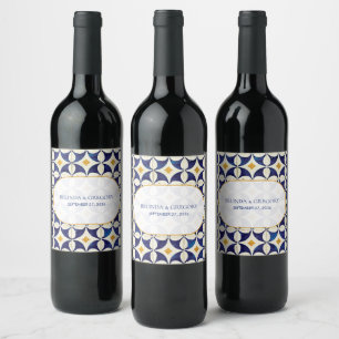 Étiquette Pour Bouteilles De Vin Mariage Motif vintage bleu et jaune portugais