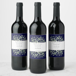 Étiquette Pour Bouteilles De Vin Mariage Navy Blue Eucalyptus Ensemble Pour Toujour