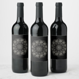 Étiquette Pour Bouteilles De Vin Mariage noir élégant mandala indien boho chic