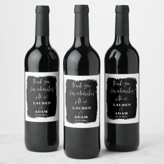 Étiquette Pour Bouteilles De Vin Mariage noir et blanc moderne (Bouteilles)