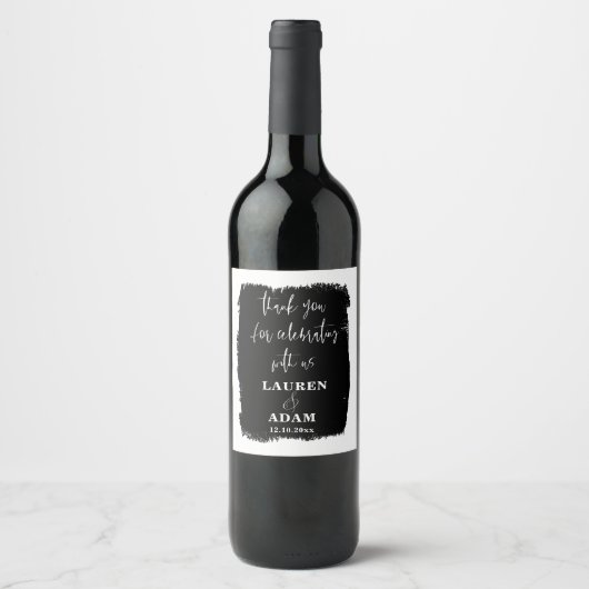 Étiquette Pour Bouteilles De Vin Mariage noir et blanc moderne (Devant)