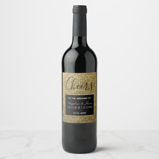 Étiquette Pour Bouteilles De Vin Mariage Noir Et Or Faveur (Devant)