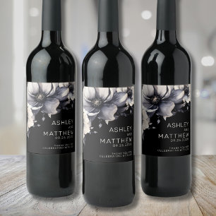 Étiquette Pour Bouteilles De Vin Mariage noir floral élégant
