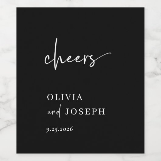 Étiquette Pour Bouteilles De Vin Mariage noir simple et moderne (Étiquettes simples)