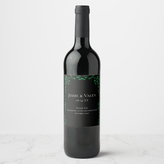 Étiquette Pour Bouteilles De Vin Mariage noir vert (Devant)