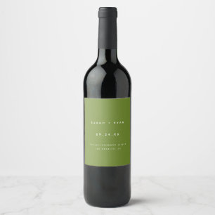 Étiquette Pour Bouteilles De Vin Mariage Noms Personnalisés Olive Vert Minimaliste
