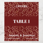 Étiquette Pour Bouteilles De Vin Mariage Numéro de table Rouge Baroque Design Étiqu (Étiquettes simples)