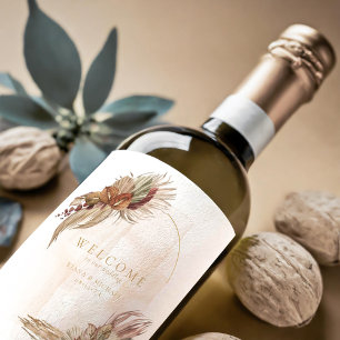 Étiquette Pour Bouteilles De Vin Mariage Oasis Boho Floral Bienvenue ID959