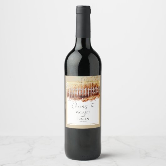 Étiquette Pour Bouteilles De Vin Mariage occidental de la clôture du blé d'aquarell (Devant)