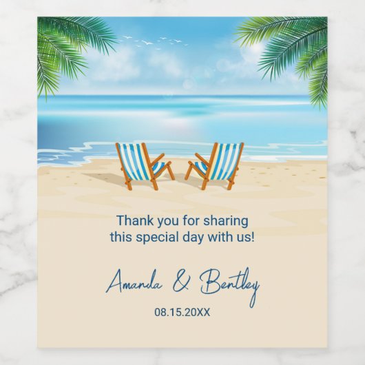 Étiquette Pour Bouteilles De Vin Mariage Ocean Beach Chaises (Étiquettes simples)