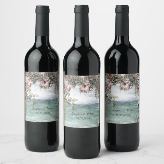 Étiquette Pour Bouteilles De Vin Mariage Océan Fleurs Chic (Bouteilles)