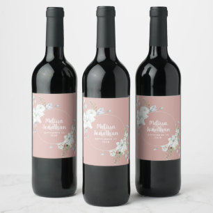 Étiquette Pour Bouteilles De Vin Mariage personnalisé fleurs blanches aquarelle rom
