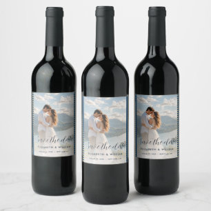 Étiquette Pour Bouteilles De Vin Mariage personnalisé Gold & Blue Polka Dot