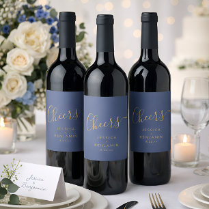 Étiquette Pour Bouteilles De Vin Mariage personnalisé Navy Blue Gold Minimaliste