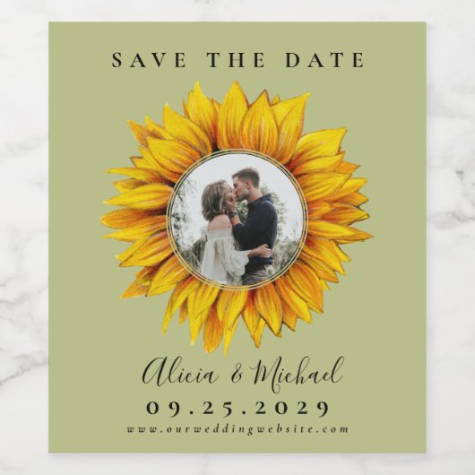 Étiquette Pour Bouteilles De Vin Mariage photo tournesol rustique enregistrer la da (Étiquettes simples)