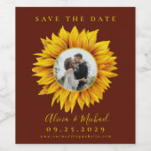 Étiquette Pour Bouteilles De Vin Mariage photo tournesol rustique enregistrer la da (Étiquettes simples)