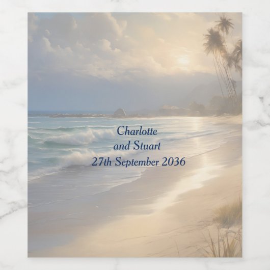 Étiquette Pour Bouteilles De Vin Mariage plage (Étiquettes simples)